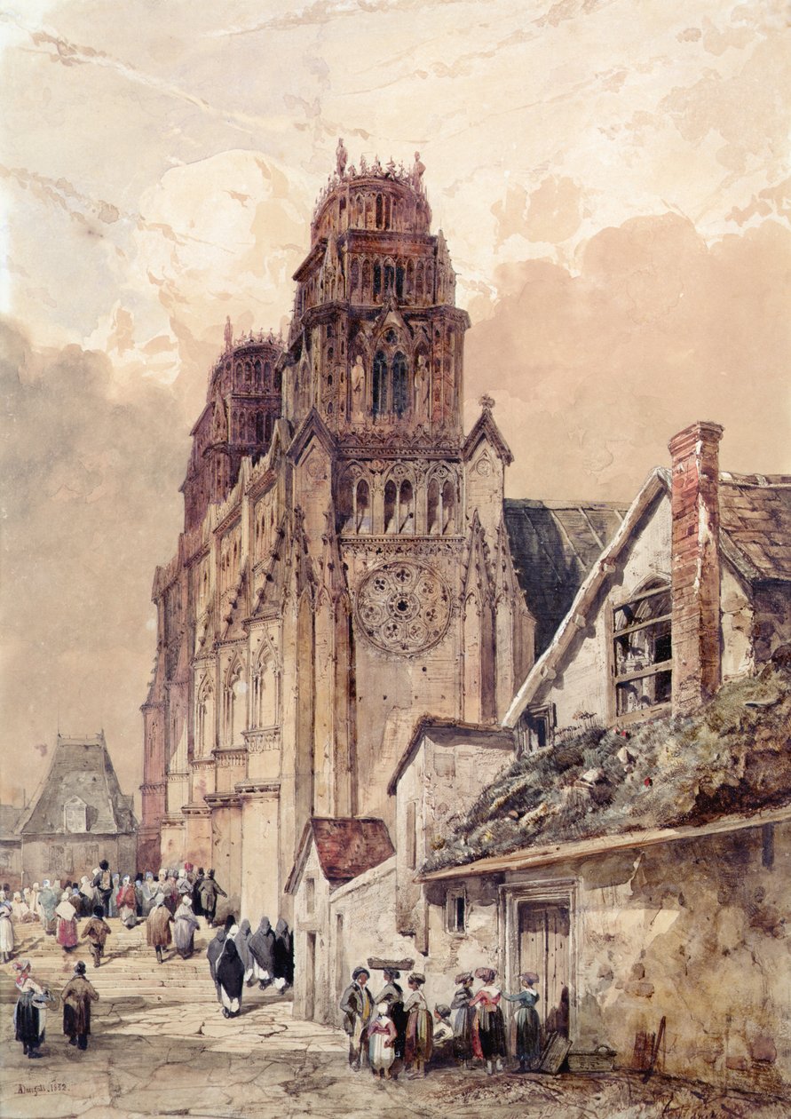 Orleans katedral, 1832 (wc på papir) av Adrien Dauzats
