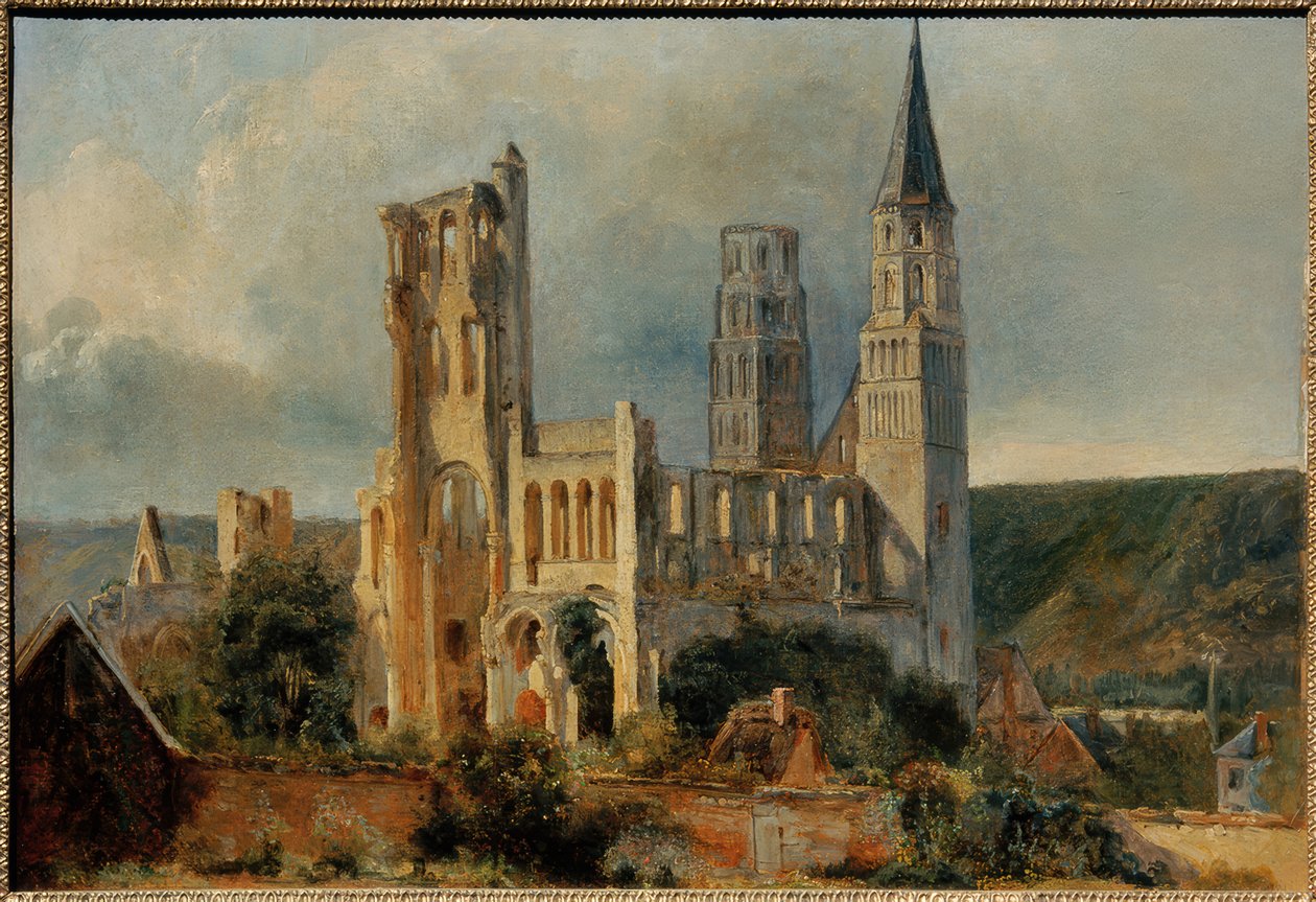 Ruinene av klosterkirken Jumièges av Adrien Dauzats