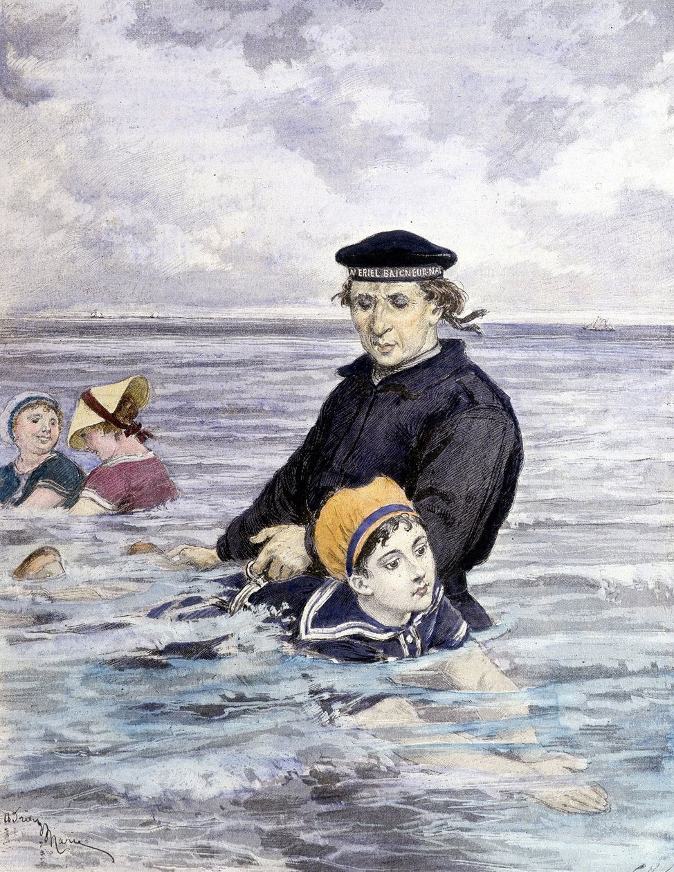 Svømmetime - tegning av Adrien Marie (1848 - 1891), slutten av 1800-tallet av Adrien Emmanuel Marie
