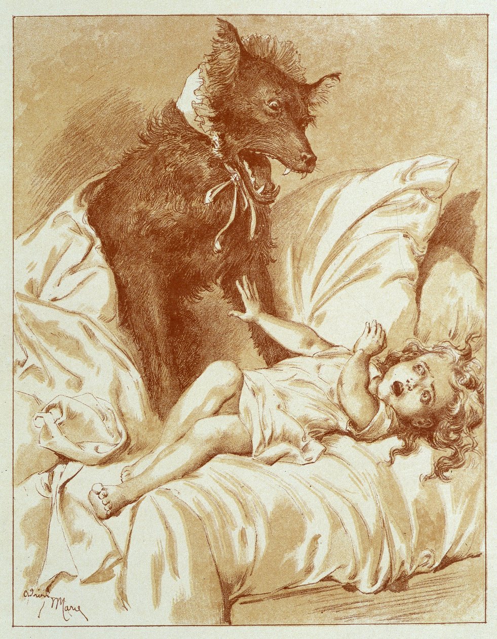 The Little Red Riding Hette - i "The fairy tales" av Charles Perrault, illustrasjoner av Adrien Marie av Adrien Emmanuel Marie