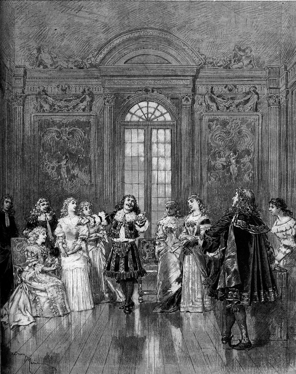 Teaterrepresentasjon: "The impromptu of Versailles"" av Moliere. Paris, Comedie Francaise av Adrien Emmanuel Marie