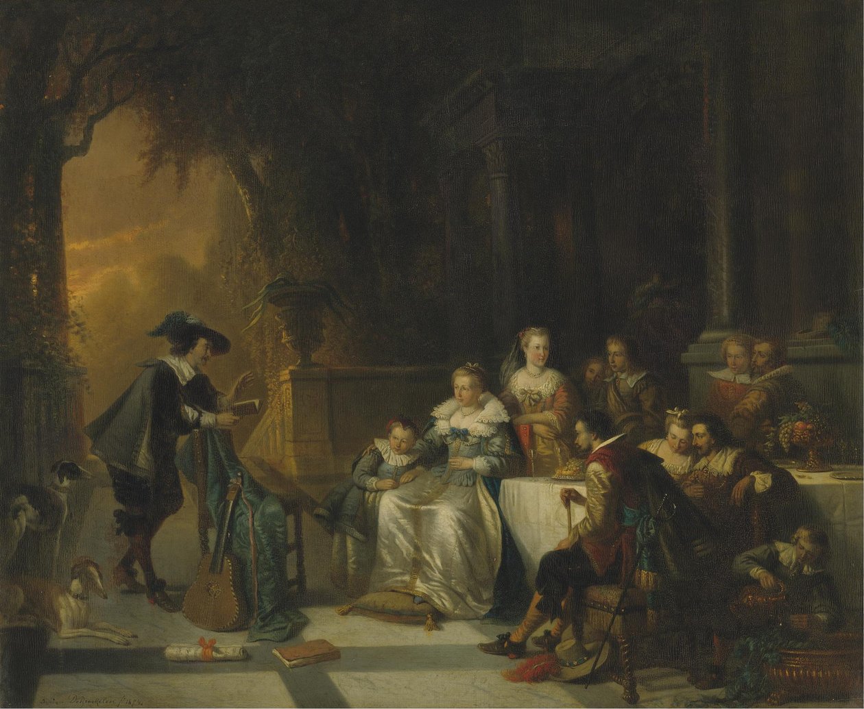 John Dryden leste et av diktene hans for retten, 1869 av Adrien Ferdinand de Braekeleer
