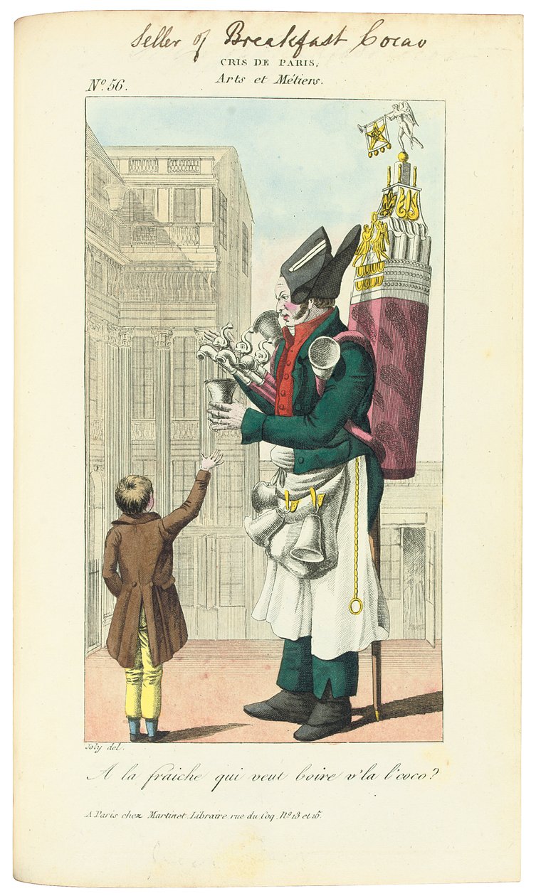 Selger av frokostkakao, ca. 1813 av Adrien Joly