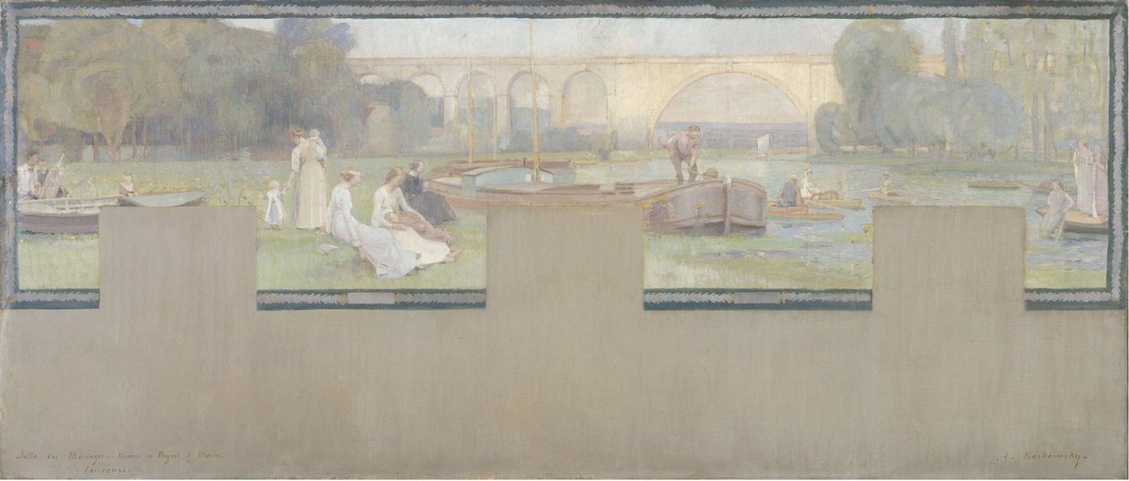 Skisse for rådhuset i Nogent-sur-Marne: Hvile - navigasjon, våren 1889 (olje på lerret) av Adrien Karbowsky
