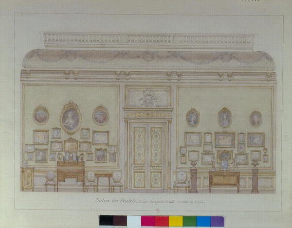 Salon des Pastels i leiligheten til Jacques Doucet (akvarell på papir) av Adrien Karbowsky