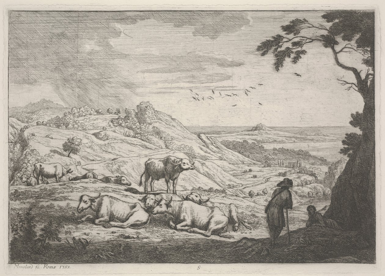 Landskap med kyr av Adrien Manglard