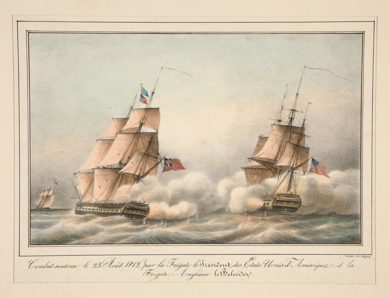 Kamp støttet 23. august 1812 av fregatten, presidenten i USA av Adrien Victor Auger
