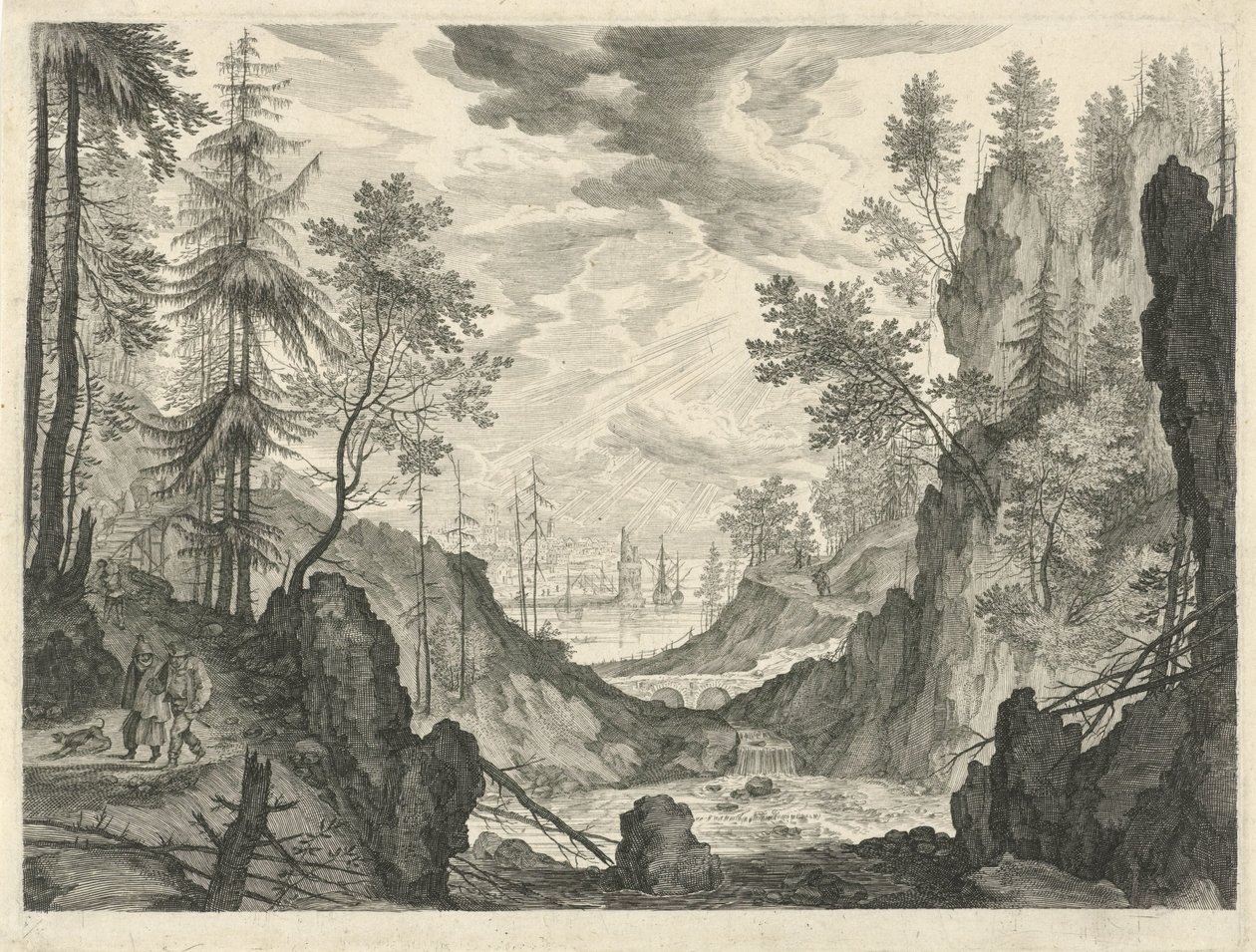 Skoglandskap med foss Fjelllandskap fra Tyrol (serietittel) av Egidius  Sadeler (II)