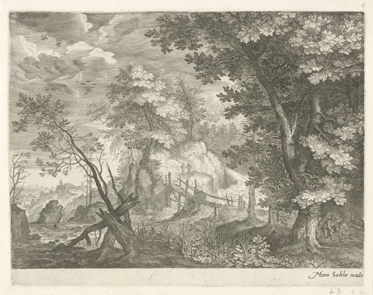 Skoglandskap med trebro Fjelllandskap fra Tyrol (serietittel) av Egidius  Sadeler (II)