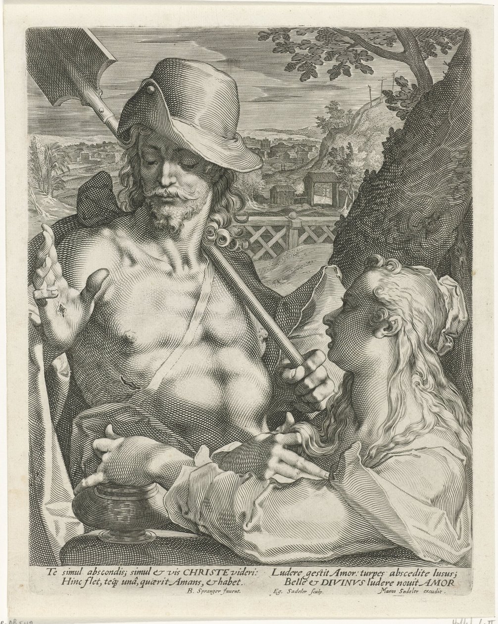 Kristus fremstår som en gartner for Maria Magdalena (Noli mi tangere) av Egidius  Sadeler (II)