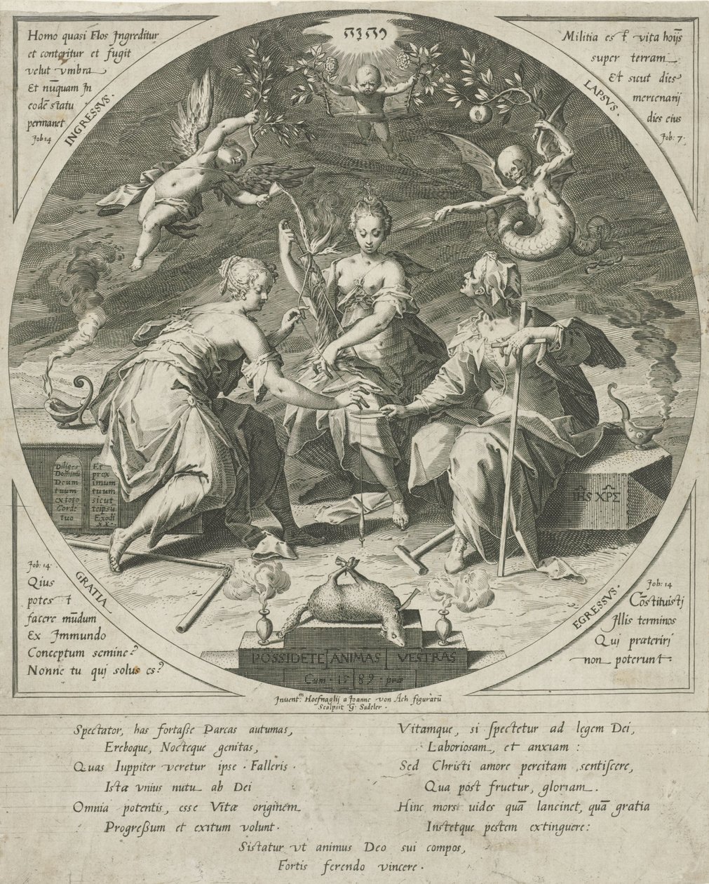 De drie schikgodinnen Possess Your Souls (tittel på objekt) av Egidius  Sadeler (II)