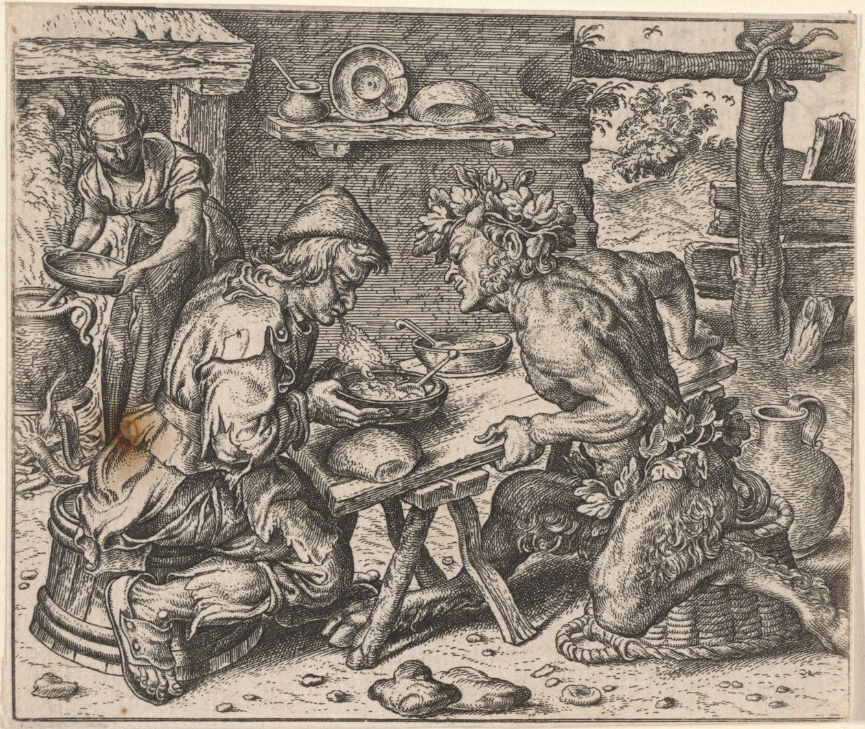 Fabel om bonden og satyren av Egidius  Sadeler (II)