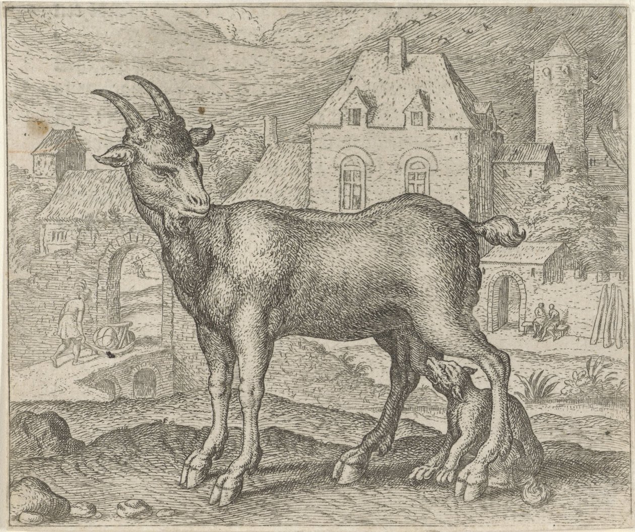 Fabel om geiten og den unge ulven av Egidius  Sadeler (II)