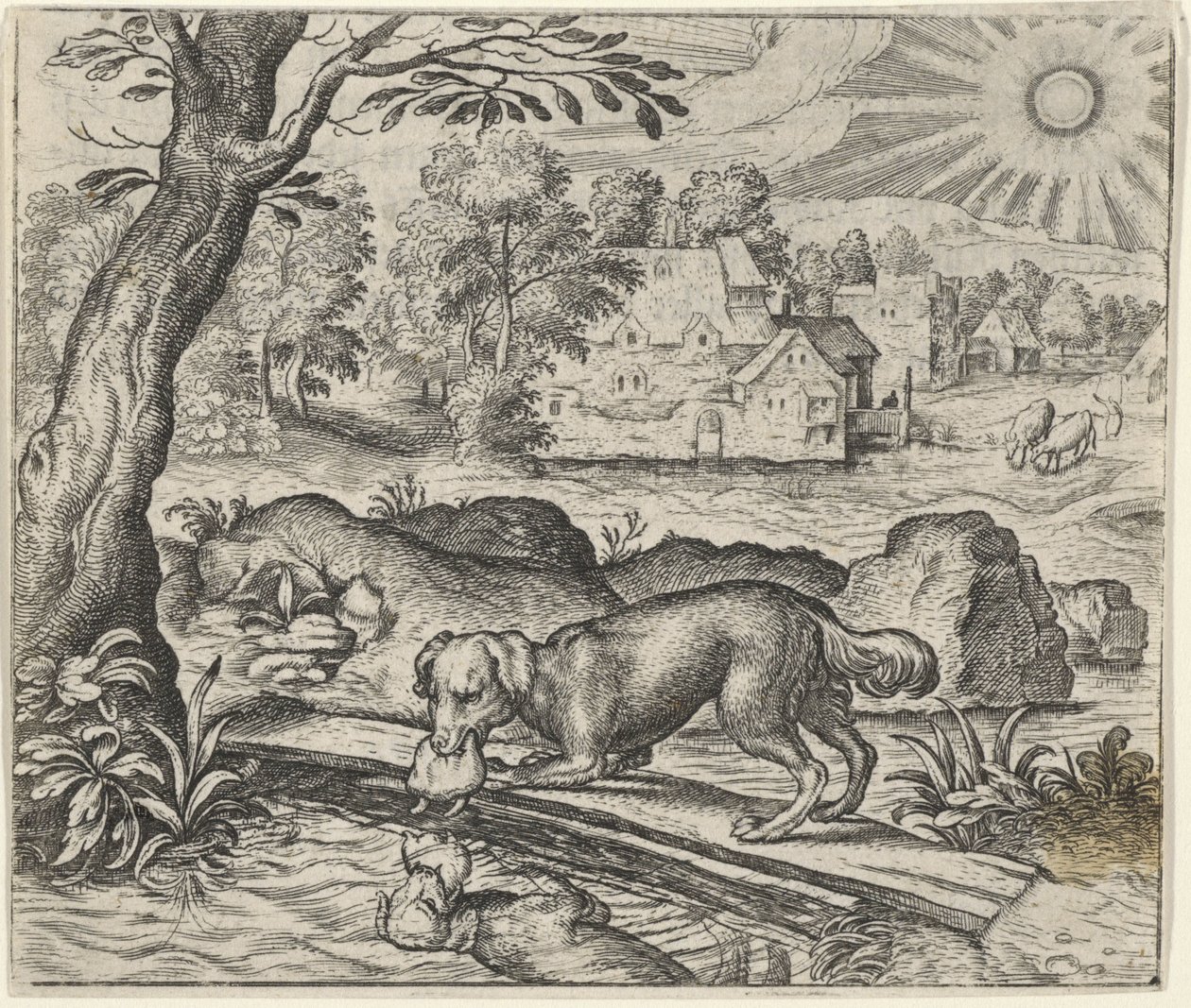 Fabel om hunden og hans refleksjon av Egidius  Sadeler (II)