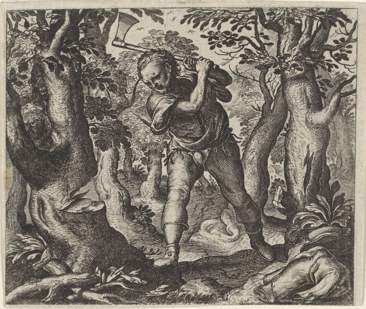 Fabel om vedhoggeren og skogen av Egidius  Sadeler (II)