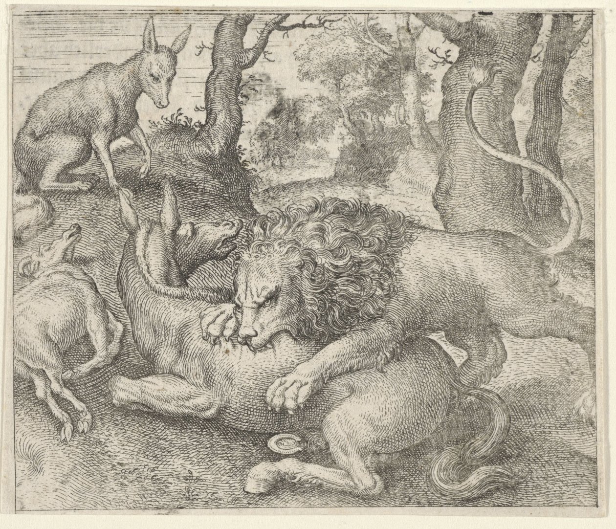 Fabel om løven og reven av Egidius  Sadeler (II)