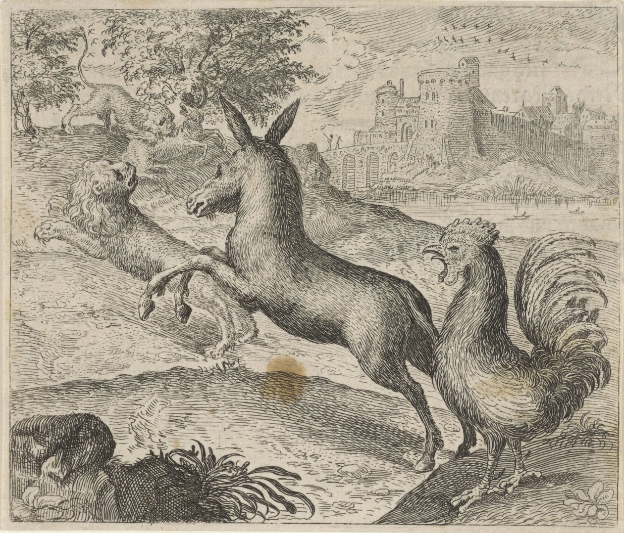 Fabel om løven, eselet og hanen av Egidius  Sadeler (II)