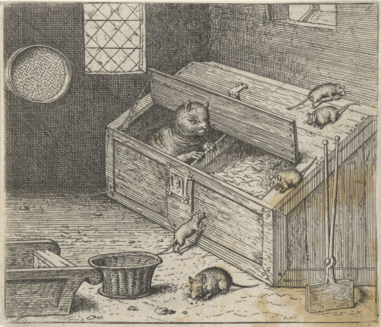 Fabel om den gamle katten og musene av Egidius  Sadeler (II)