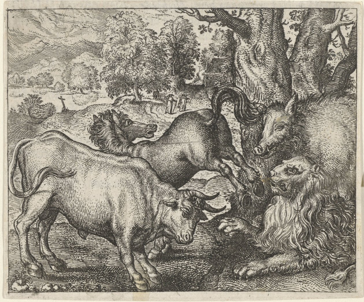 Fabel om den gamle løven av Egidius  Sadeler (II)