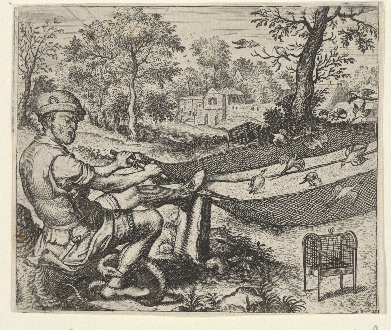 Fabel om fuglefangeren og slangen av Egidius  Sadeler (II)