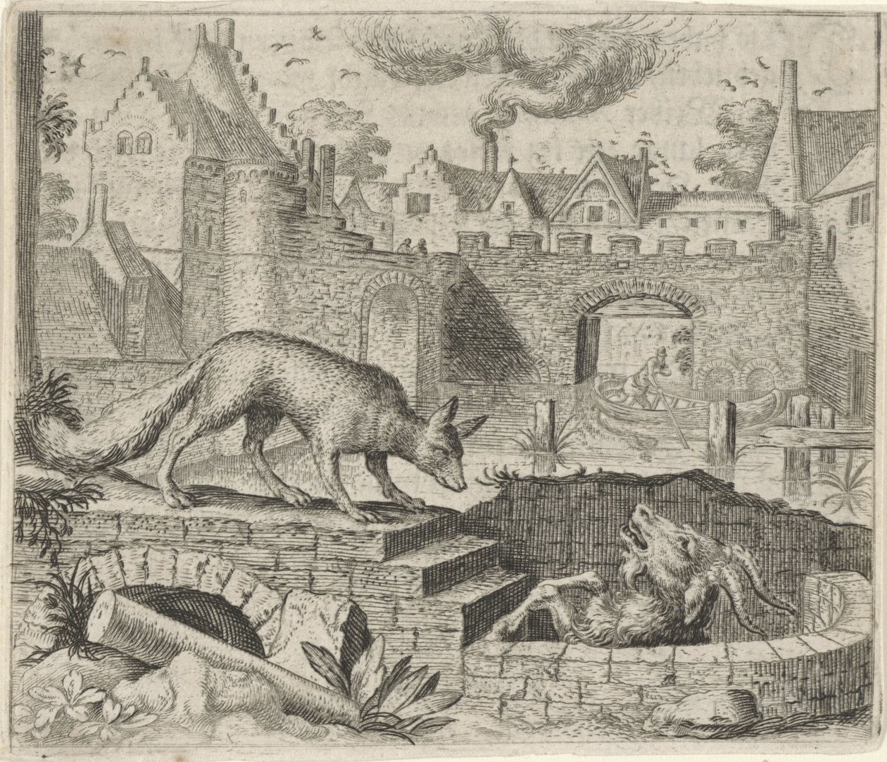 Fabel om reven og geiten av Egidius  Sadeler (II)