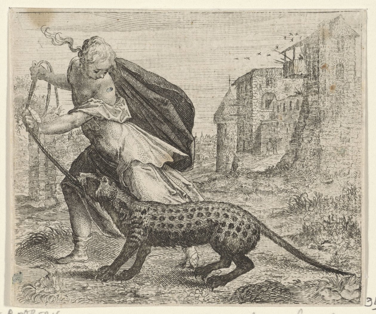 Fabel om kvinnen med en sivetkatt av Egidius  Sadeler (II)