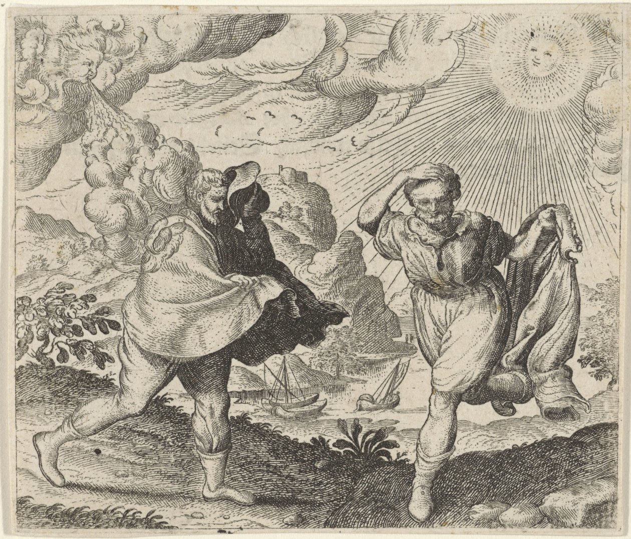 Fabel om vinden, solen og turgåerne av Egidius  Sadeler (II)