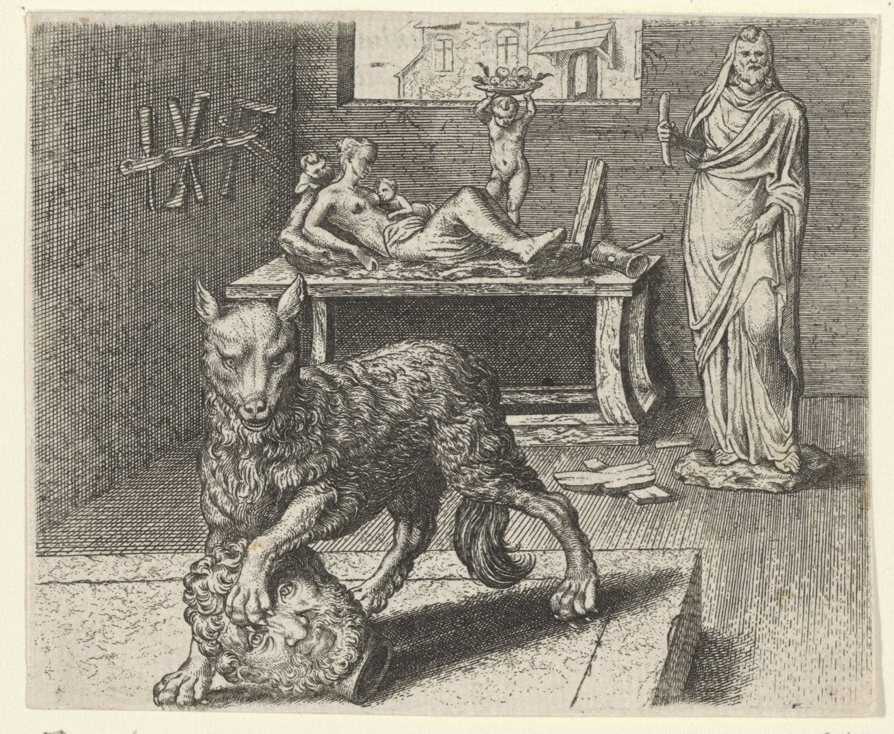 Fabel om ulven og statuen av Egidius  Sadeler (II)