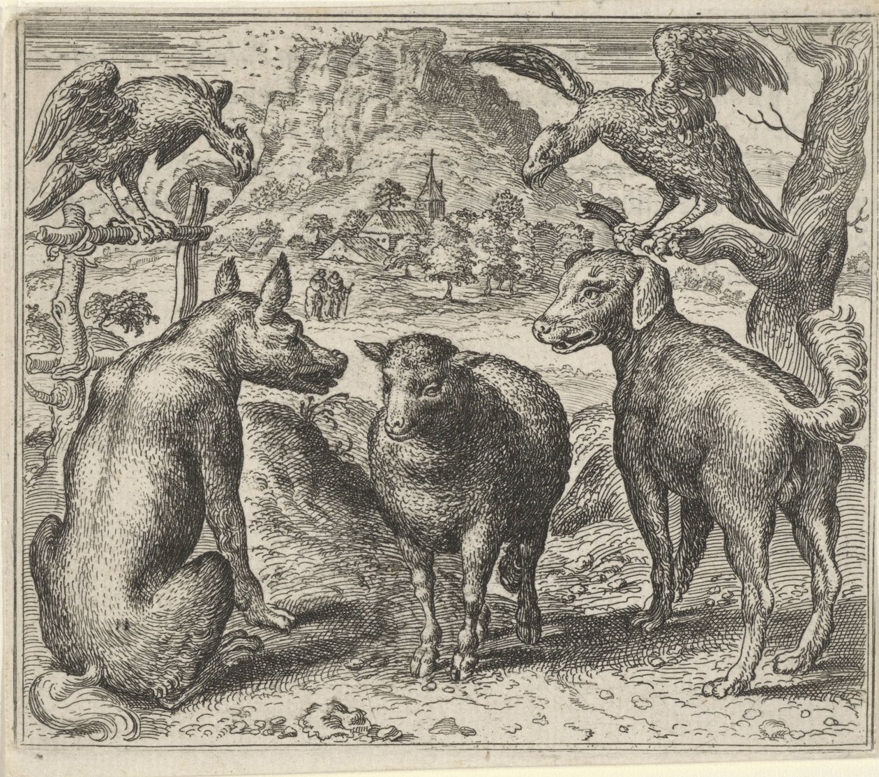 Fabel om ulven og søksmålet hans mot sauen av Egidius  Sadeler (II)