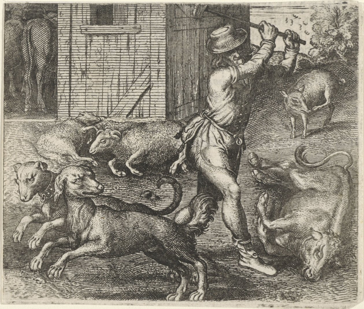 Fabel om en bonde og hundene hans av Egidius  Sadeler (II)