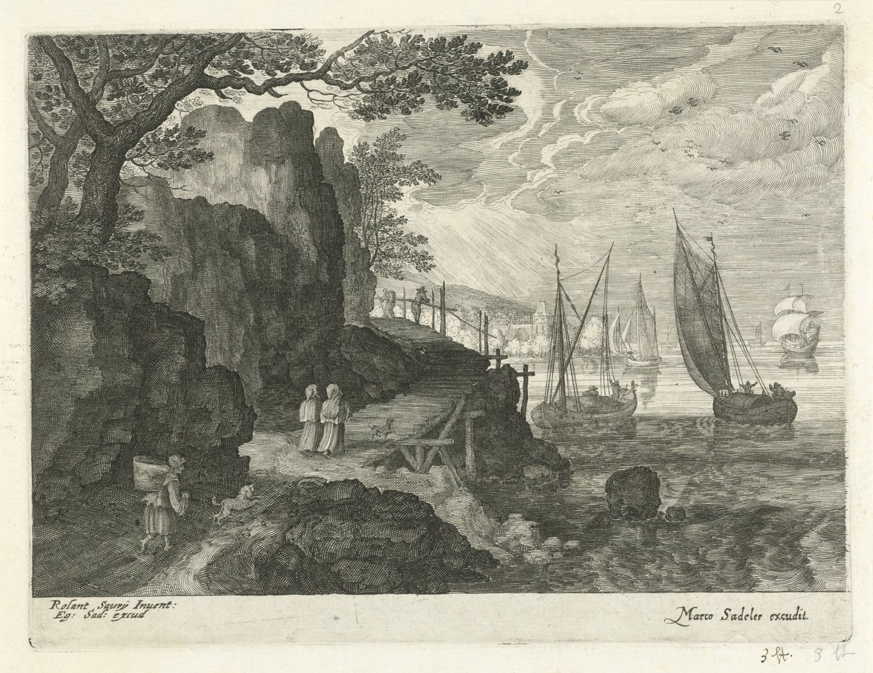 Utsikt over en havn Landskap fra Tyrol (serietittel) av Egidius  Sadeler (II)