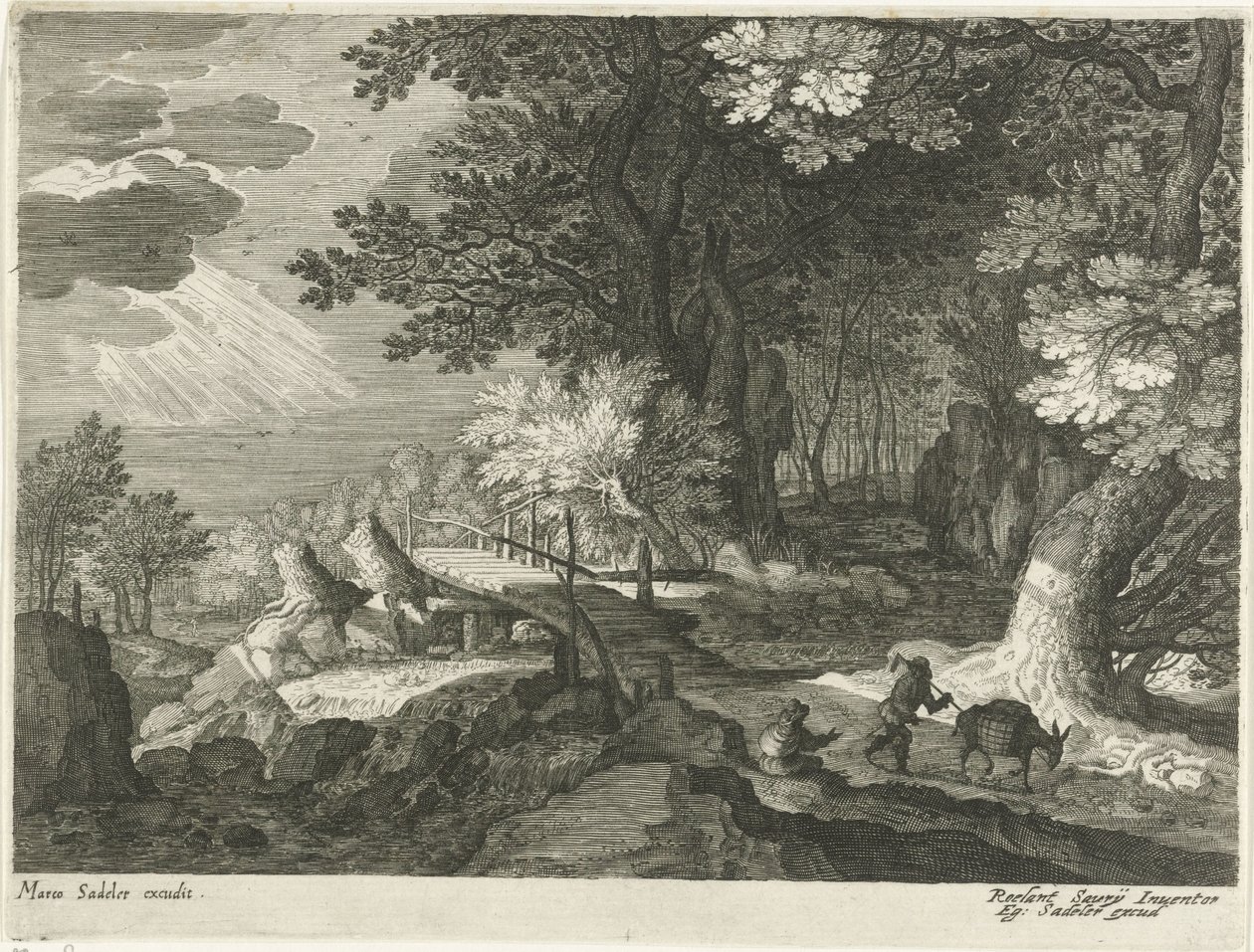 Trebro i et skogslandskap Landskap fra Tyrol (serietittel) av Egidius  Sadeler (II)
