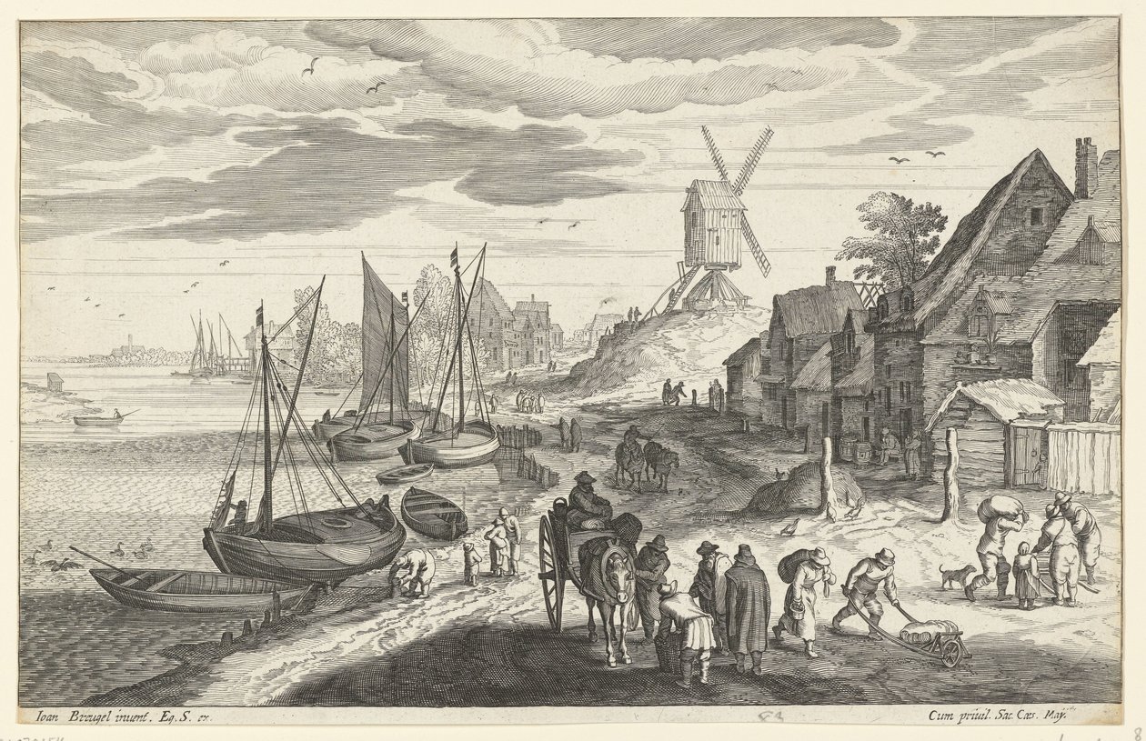 Kystlandskap med vindmølle av Egidius  Sadeler (II)