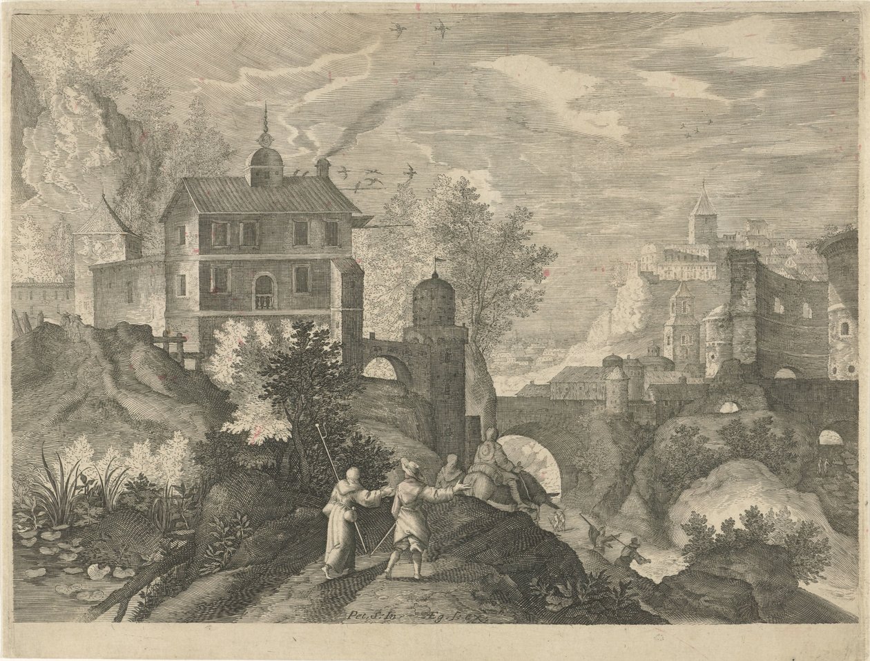 Landskap med steinbro åtte bohemske landskap (serietittel) av Egidius  Sadeler (II)