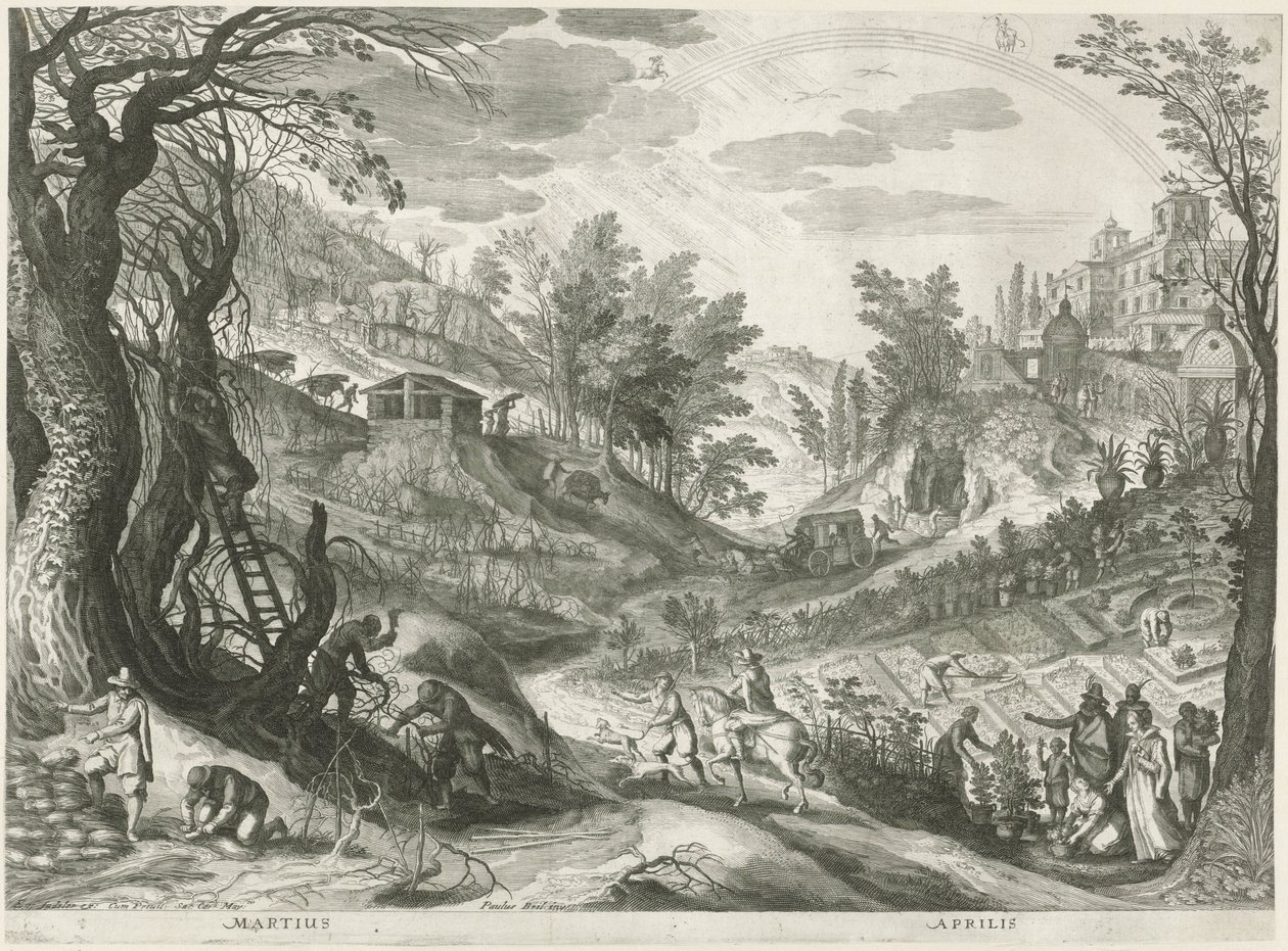 mars og april De tolv månedene i seks italienske landskap (serietittel) av Egidius  Sadeler (II)