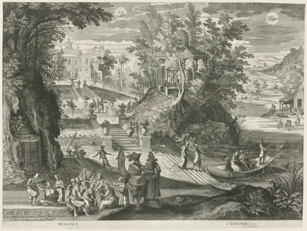 mai og juni De tolv månedene i seks italienske landskap (serietittel) av Egidius  Sadeler (II)