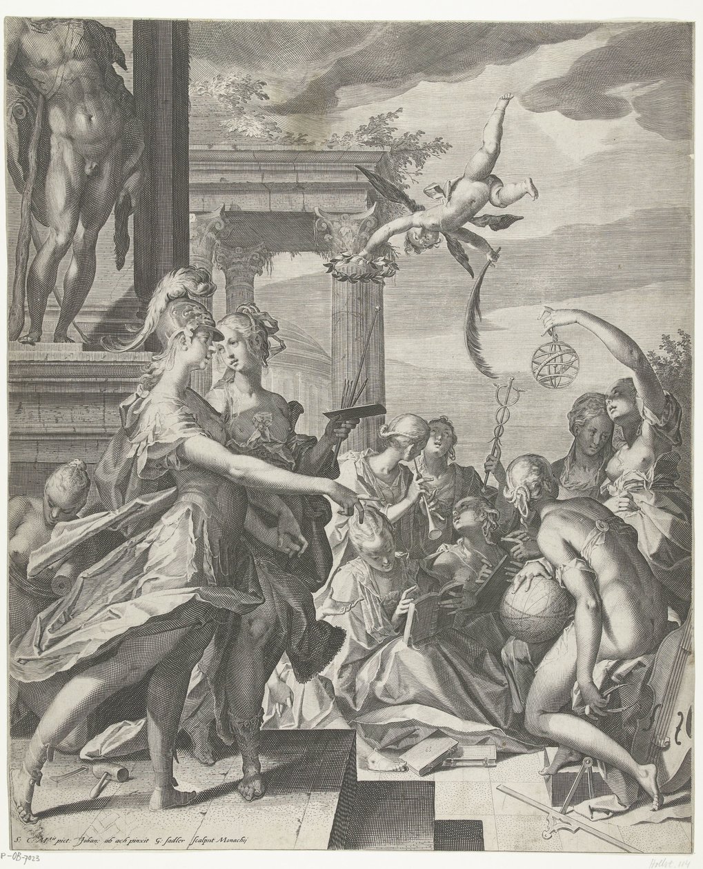 Minerva følger maleriet til sin plass med vitenskapene av Egidius  Sadeler (II)