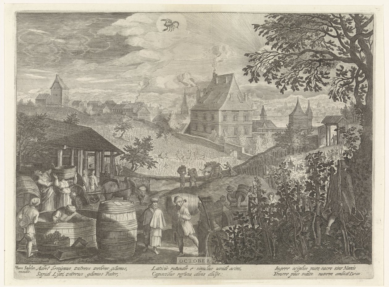 oktober (tittel på objekt) De tolv månedene (serietittel) av Egidius  Sadeler (II)