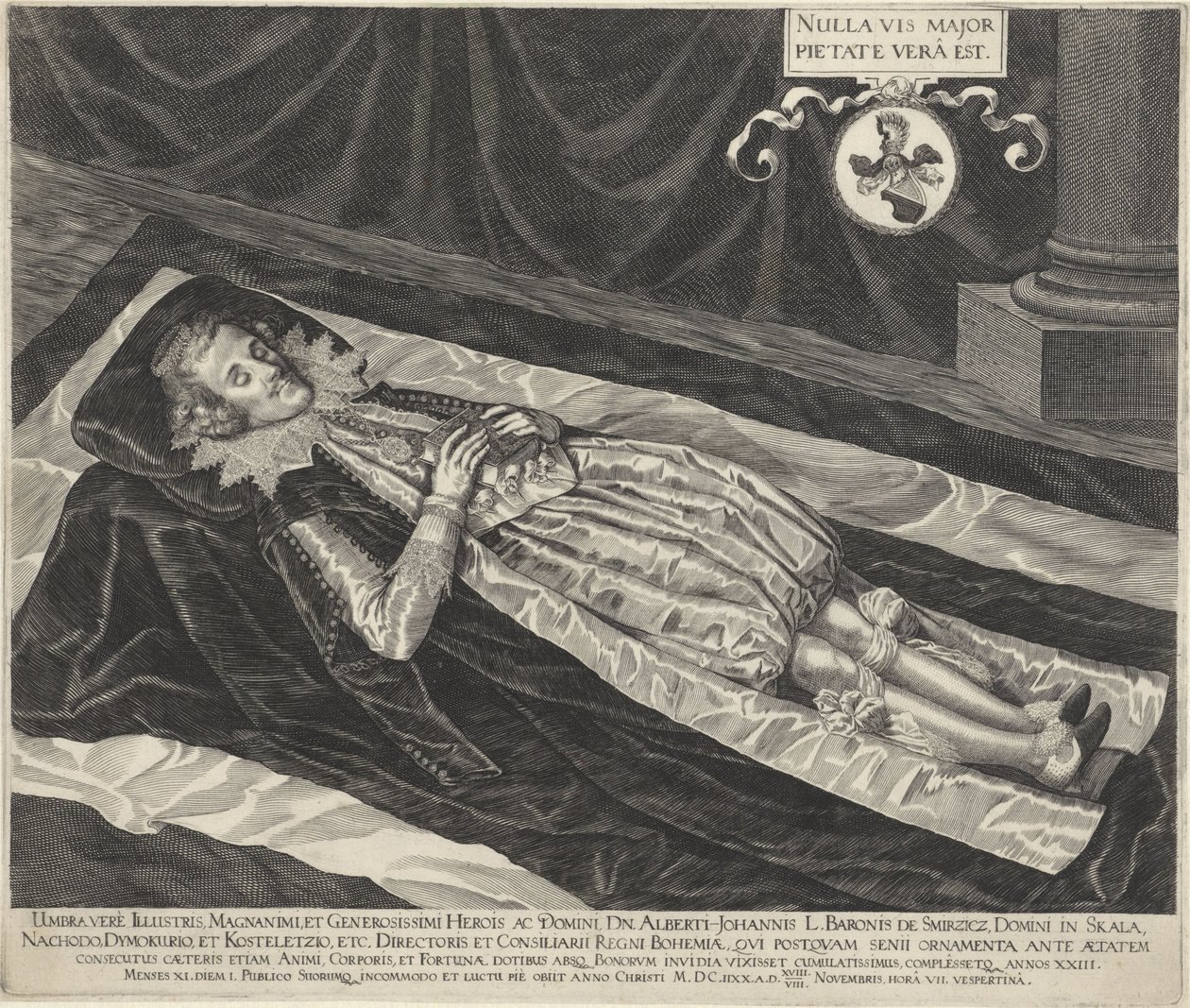 Portrett av Albert-Johannes, baron van Smirzicz på dødsleie av Egidius  Sadeler (II)