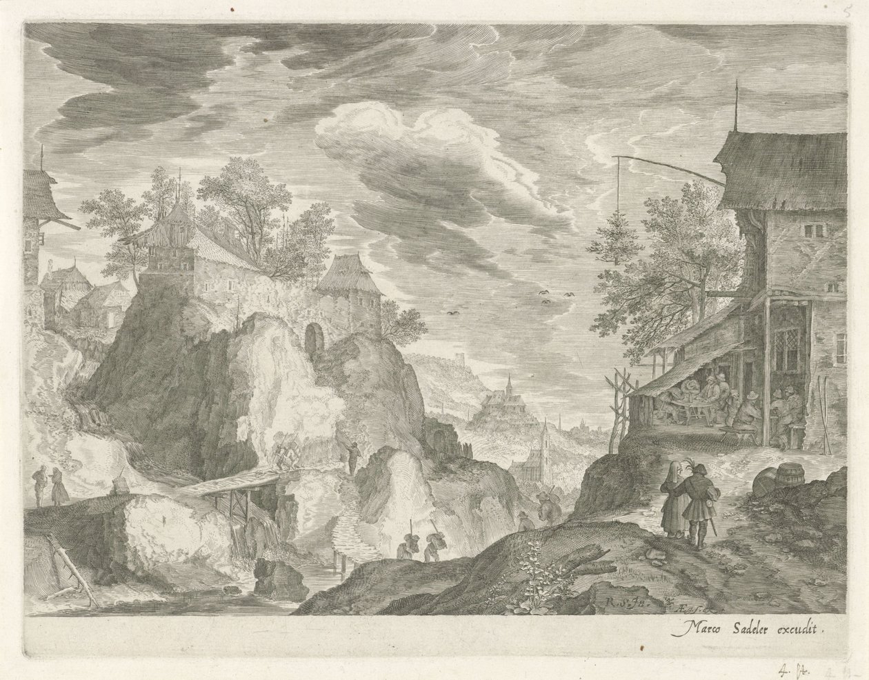 Berglandskap med gjestgiveri og hus Fjelllandskap fra Tyrol (serietittel) av Egidius  Sadeler (II)