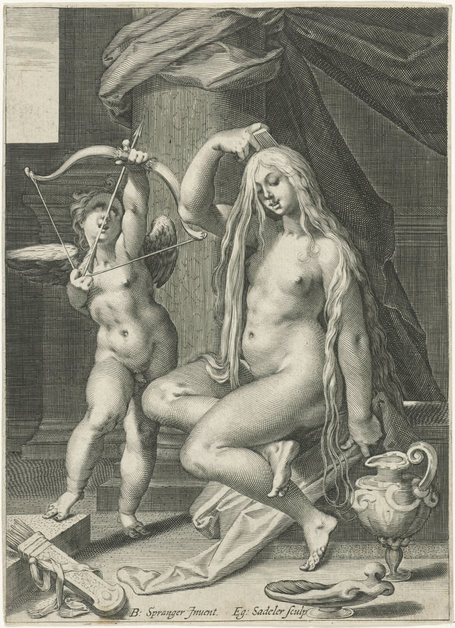 Venus gre håret hennes av Egidius  Sadeler (II)