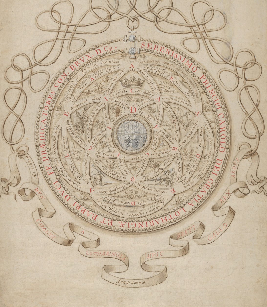 Anagram til ære for Charles III, hertugen av Lorraine og Bar, ca. 1595-1605. av Aegidius Sadeler II