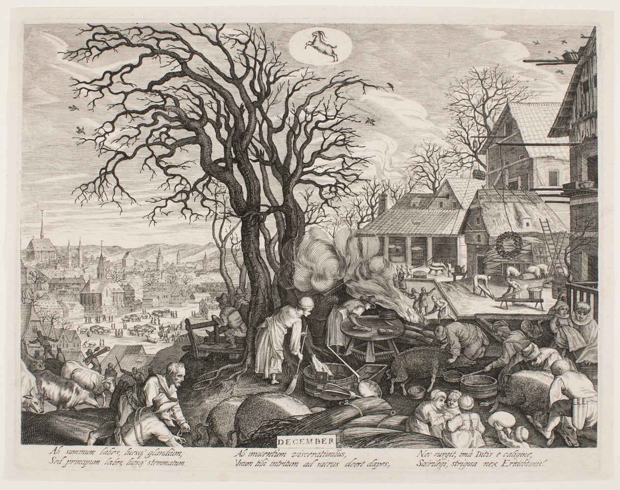 desember, fra serien "The Twelve Months" av Aegidius Sadeler II