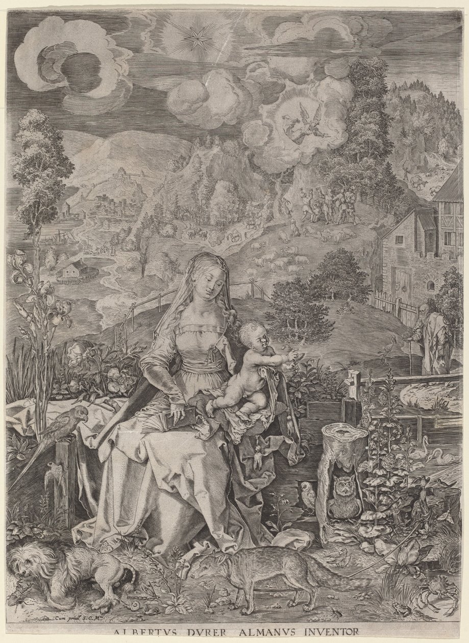 Jomfru og barn i et landskap av Aegidius Sadeler II after Albrecht Dürer