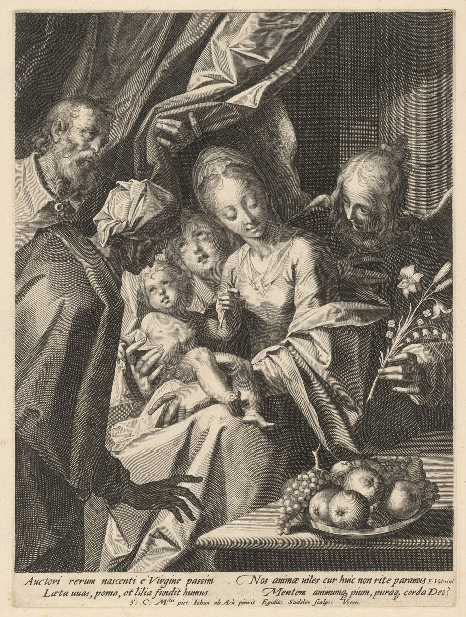 Den hellige familie med Saint Anne og to engler av Aegidius Sadeler II, after Hans von Aachen