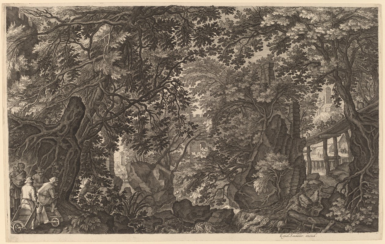 Elvelandskap med en andejeger av Aegidius Sadeler II after Pieter Stevens