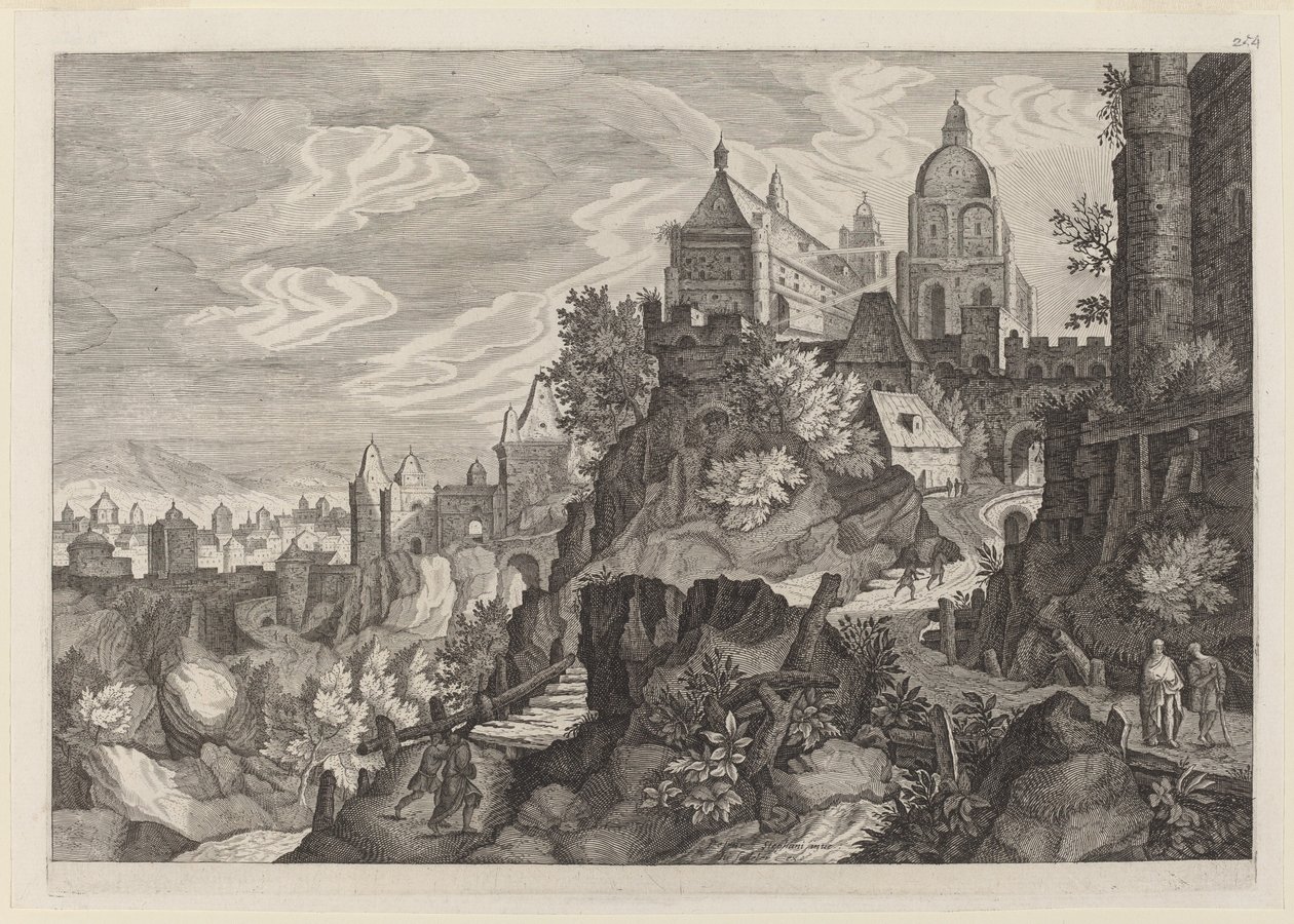 Steinete landskap i Böhmen av Aegidius Sadeler II after Pieter Stevens