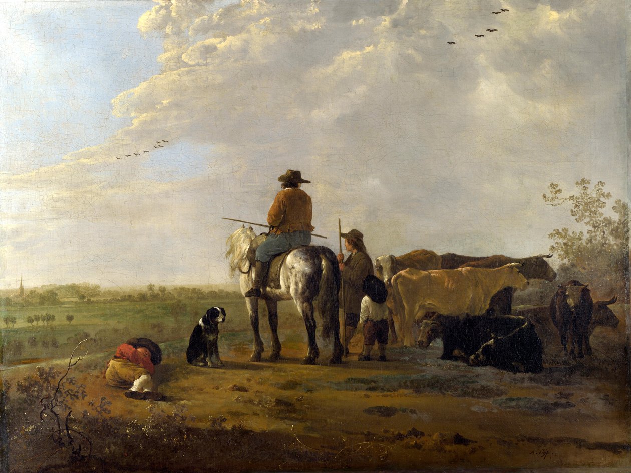 Et landskap med rytter, herders og storfe av Aelbert Cuyp