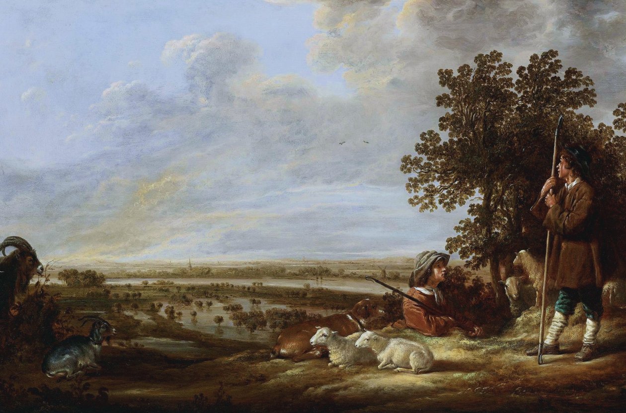 Landskap med to hyrder og dyrene deres av Aelbert Cuyp