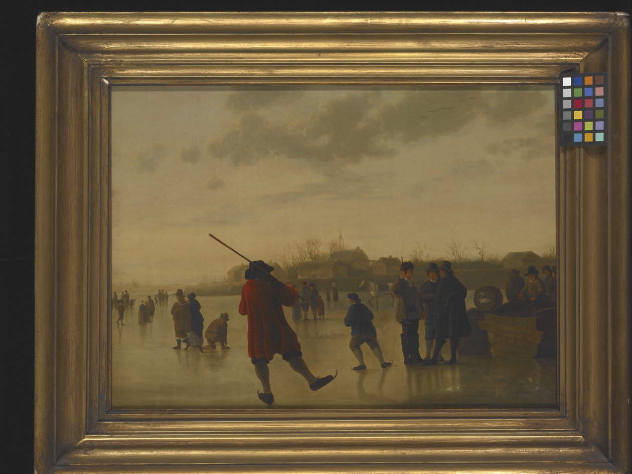 Et frossen elvelandskap med skatere (olje på lerret) av Aelbert Cuyp